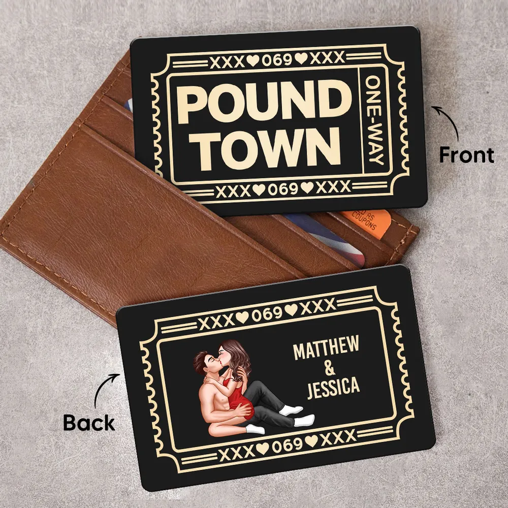 Personalized Pound Town Ticket Metal Wallet Card, Funny Couple Gift for Boyfriend or Husband, Slim Modern Keepsake - Image 6