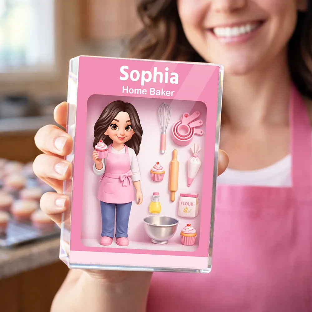 Personalized Home Baker Rectangle Acrylic Block Plaque for Kitchen Desk Decor, Sweet Pink Baking Scene, Unique Gift for Bakers - Image 7