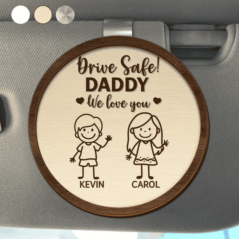 Personalized Car Visor Clip with Drive Safe Daddy Message and Cute Stick Figure - Unique Gift for Dad - Image 2