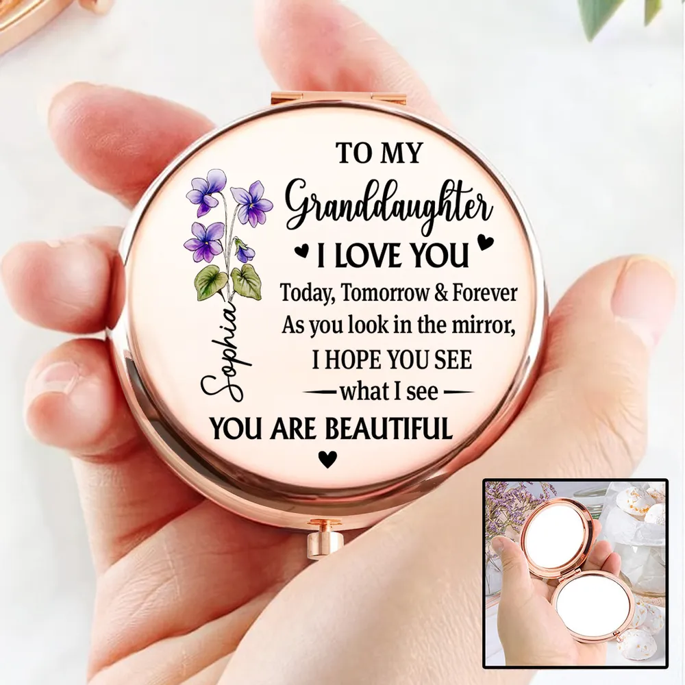 Personalized Metal Compact Mirror for Granddaughter, I Love You Today Tomorrow & Forever, Unique Gift