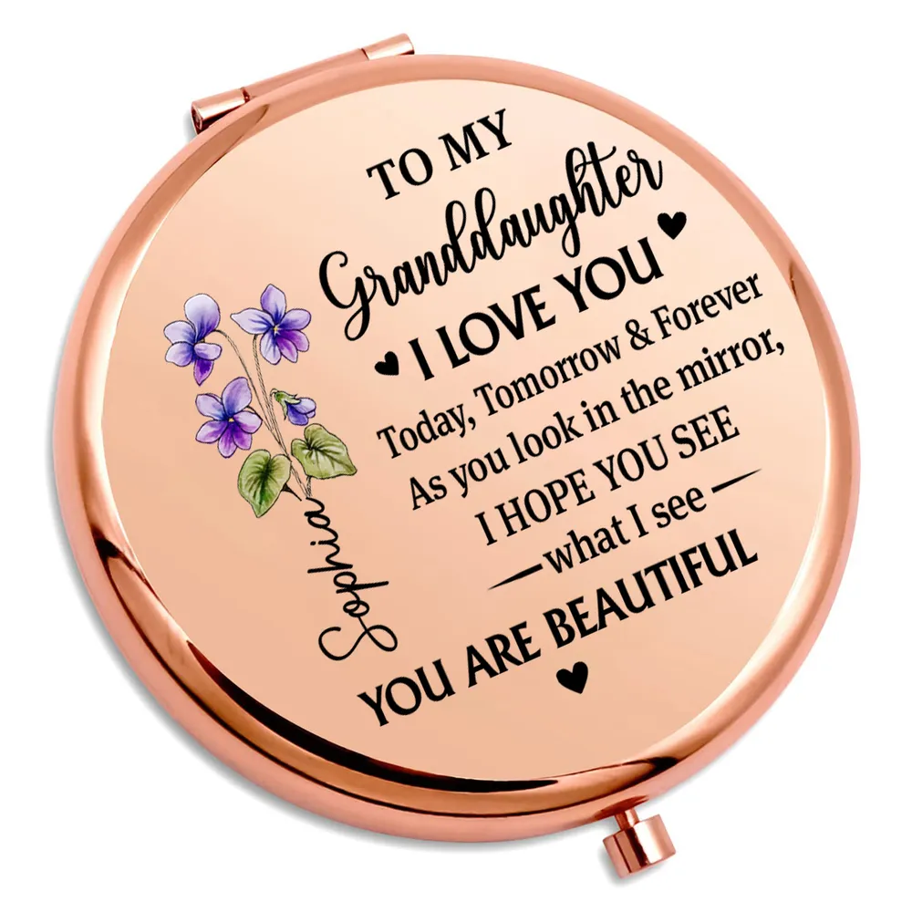 Personalized Metal Compact Mirror for Granddaughter, I Love You Today Tomorrow & Forever, Unique Gift - Image 2