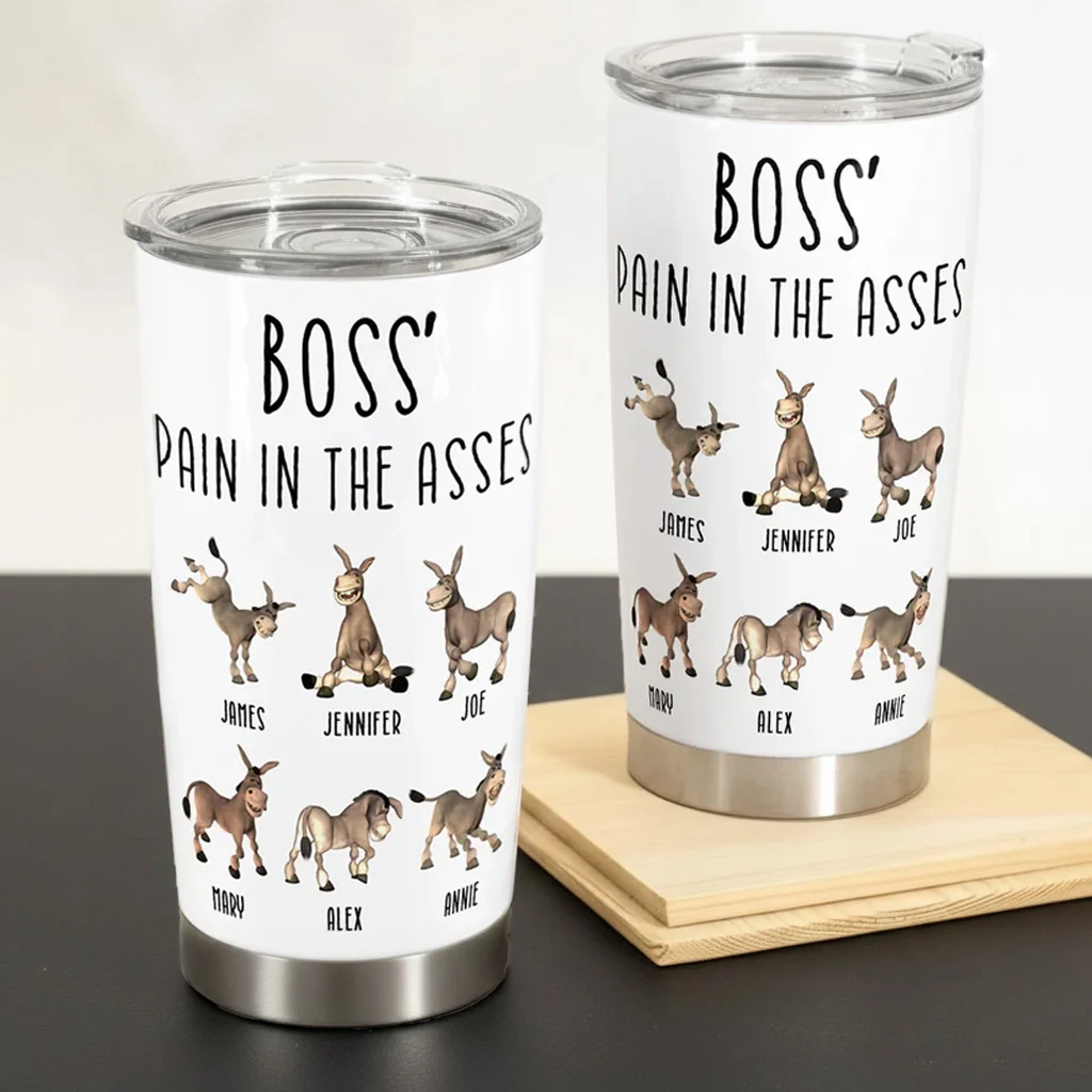 Personalized Insulated Travel Tumbler with Funny Donkey Cartoon Crew, Office Gift for Boss, Sleek Everyday Laugh