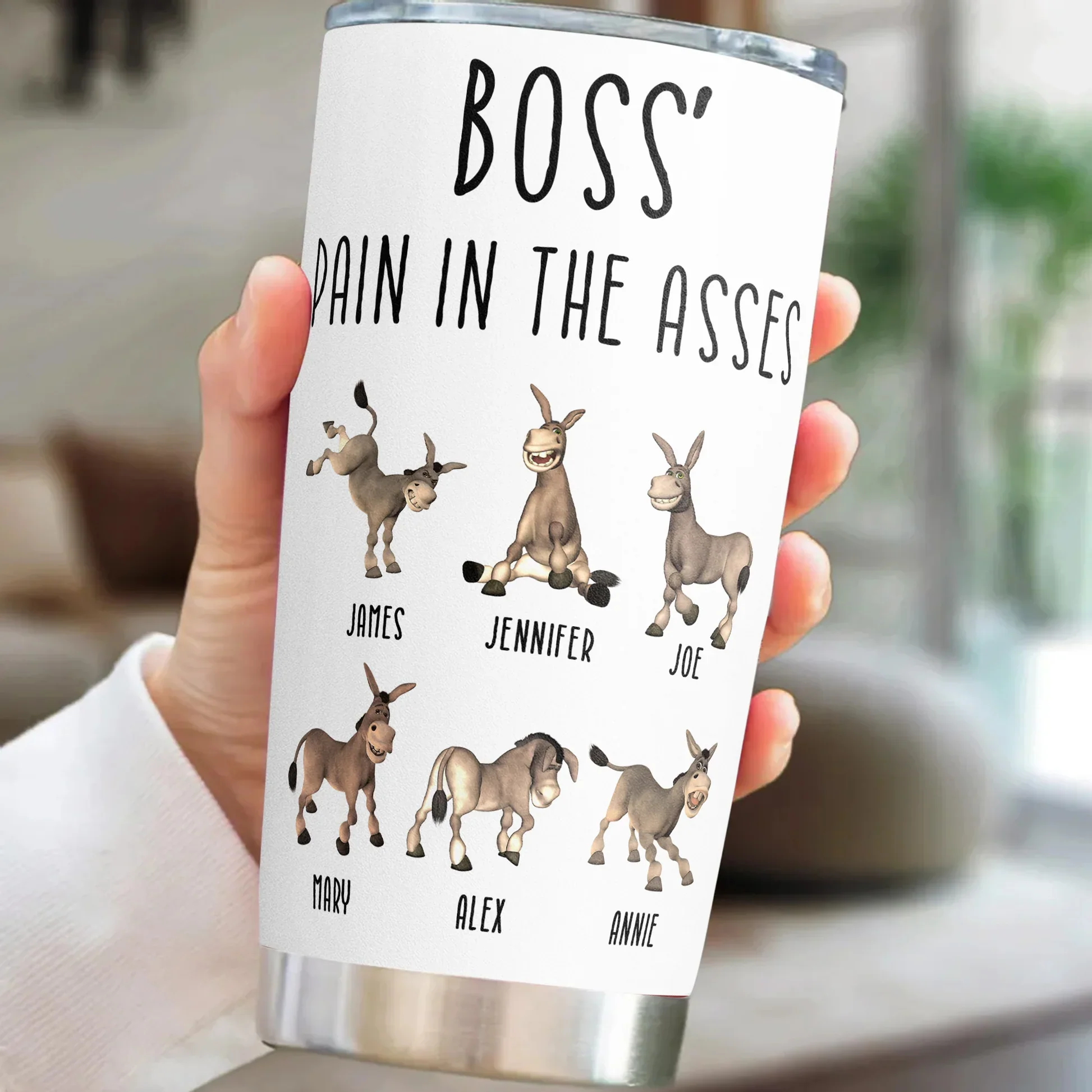 Personalized Insulated Travel Tumbler with Funny Donkey Cartoon Crew, Office Gift for Boss, Sleek Everyday Laugh - Image 2
