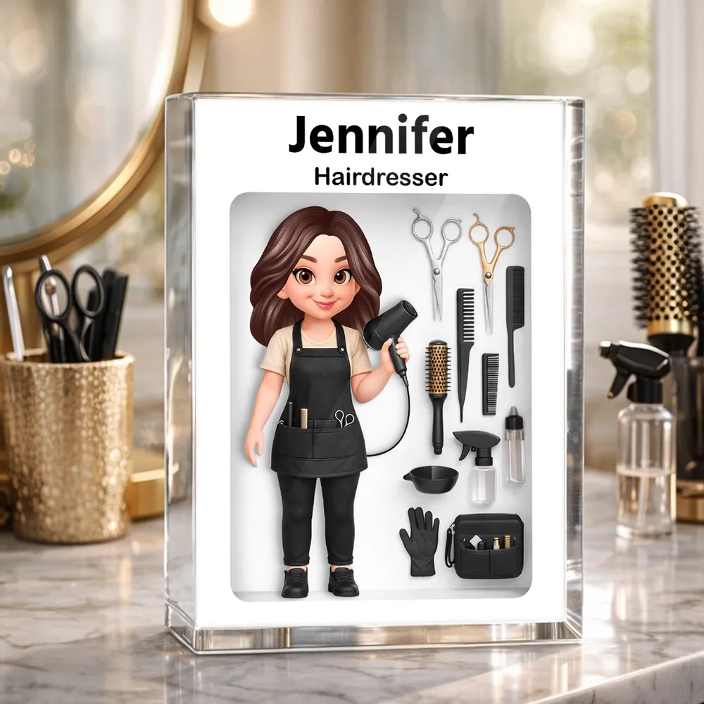 Personalized Rectangle Acrylic Block Plaque Hairdresser Salon Tool Illustration Desk Decor - Unique Gift for a Stylist - Image 3