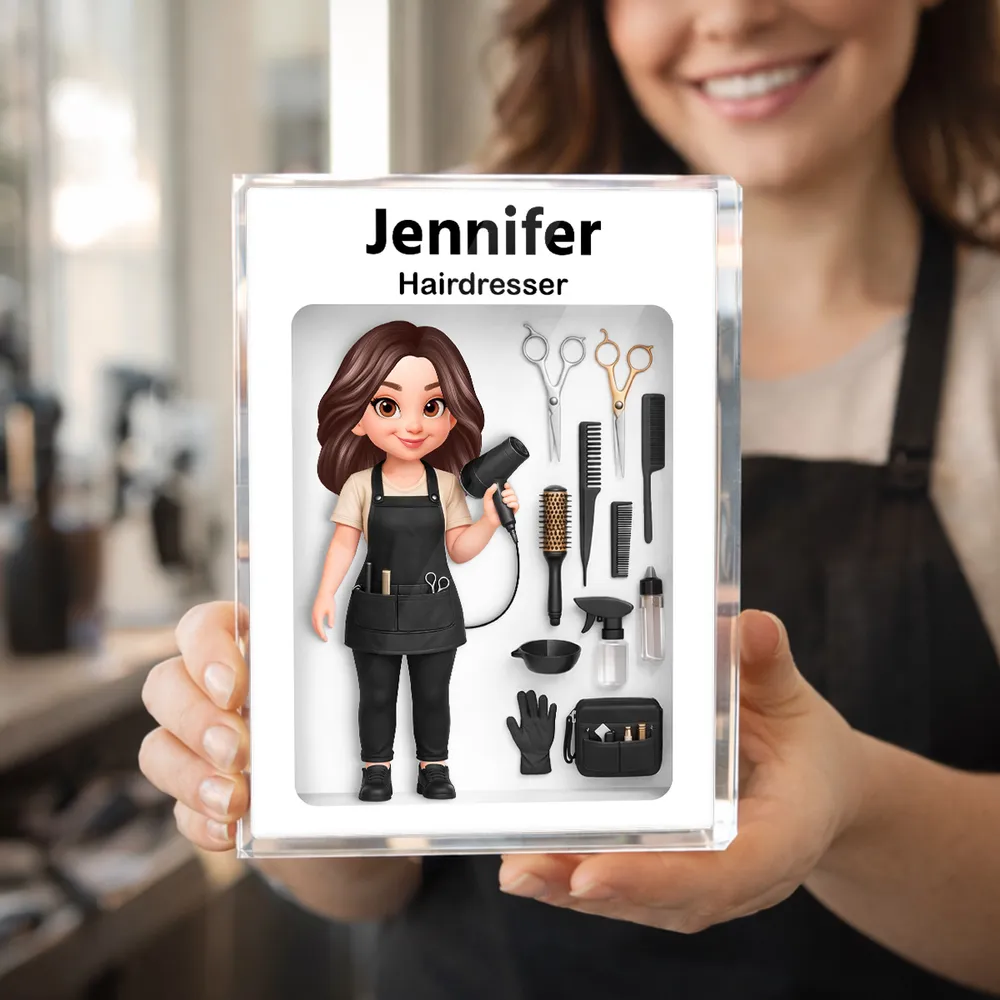 Personalized Rectangle Acrylic Block Plaque Hairdresser Salon Tool Illustration Desk Decor - Unique Gift for a Stylist - Image 7