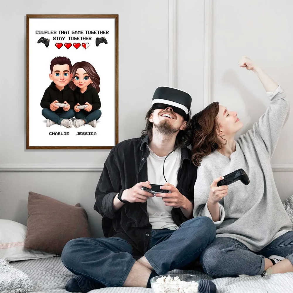 Personalized Gaming Couple Poster Game Together Stay Together Wall Art, Modern Cute Gift for Him or Her - Image 2