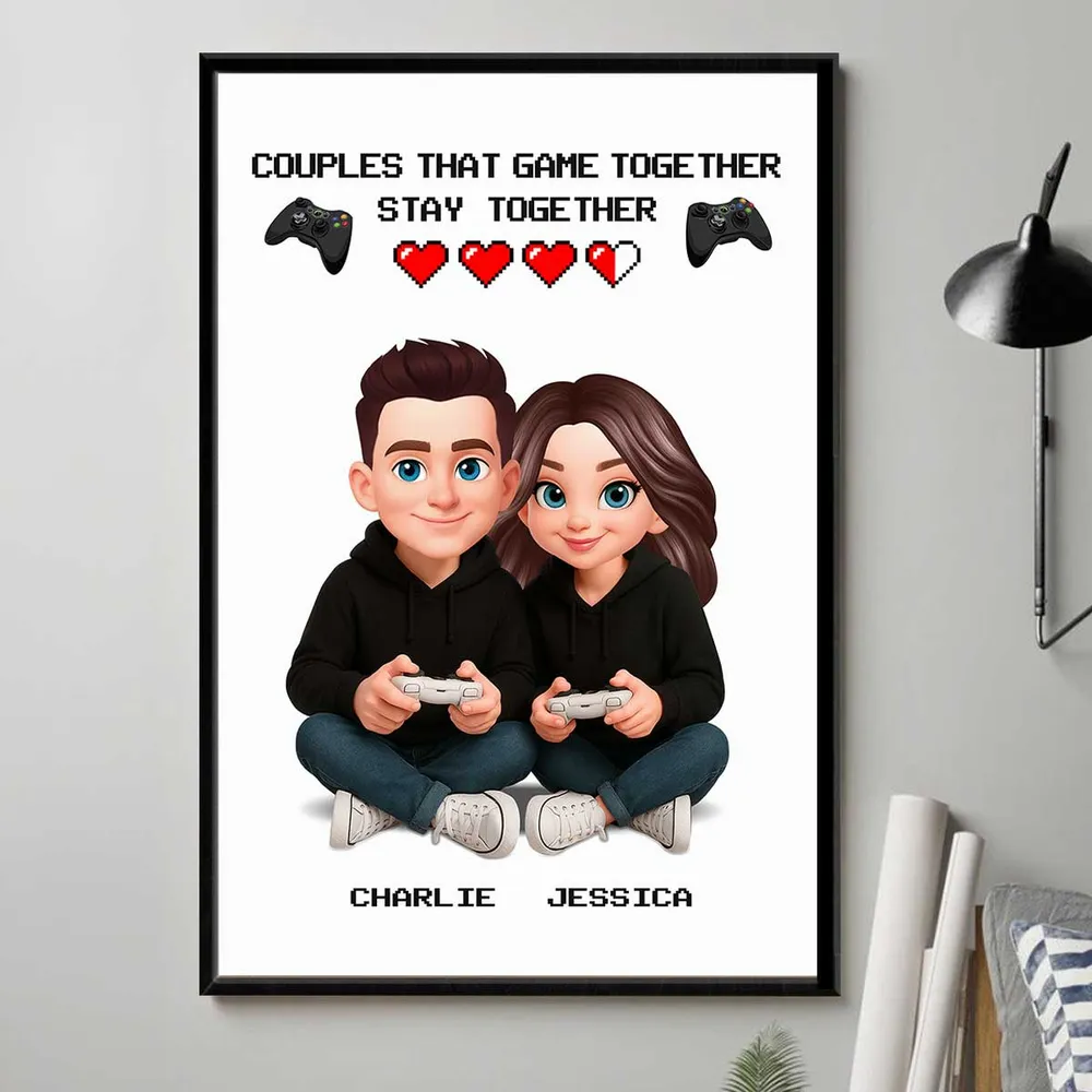 Personalized Gaming Couple Poster Game Together Stay Together Wall Art, Modern Cute Gift for Him or Her - Image 3