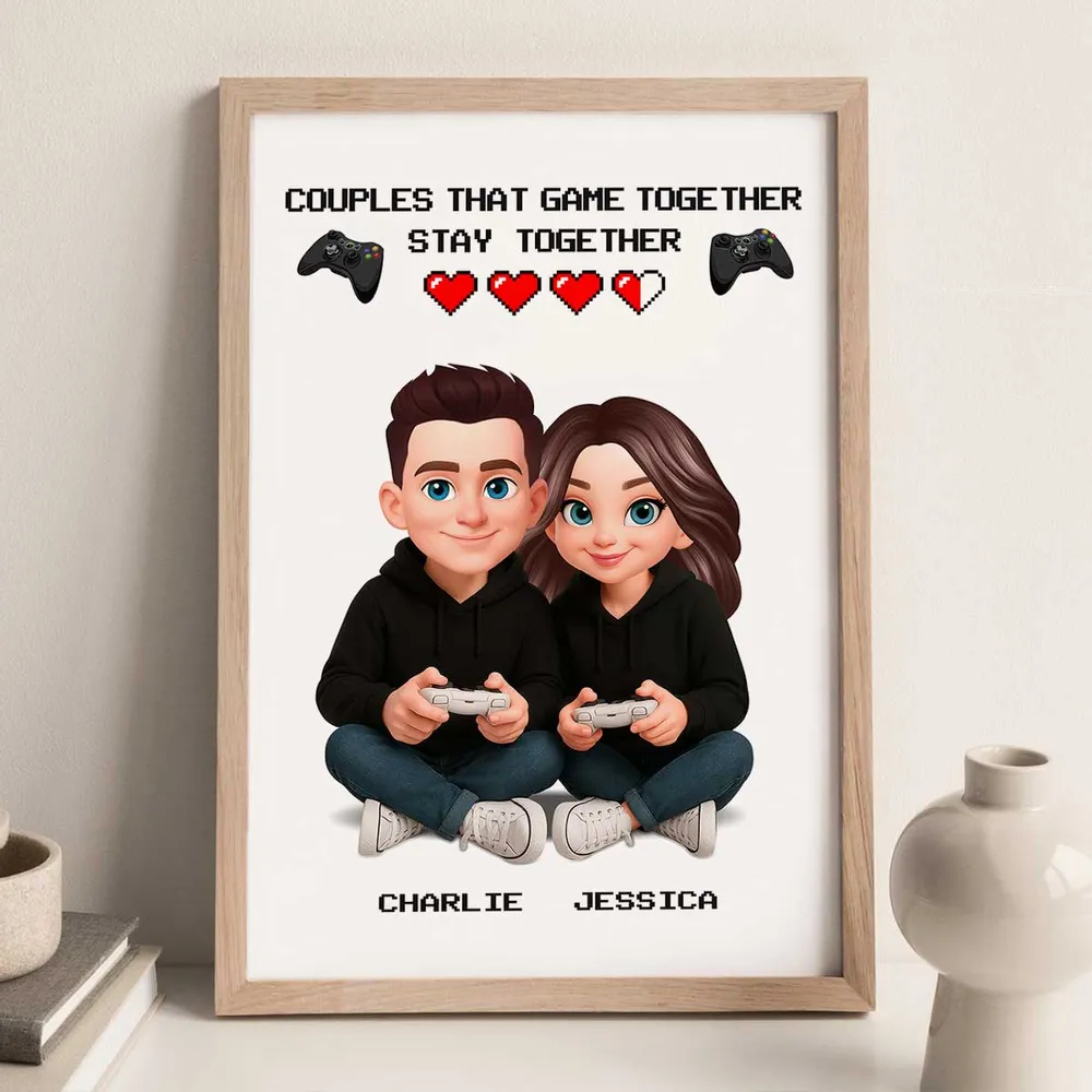 Personalized Gaming Couple Poster Game Together Stay Together Wall Art, Modern Cute Gift for Him or Her - Image 5