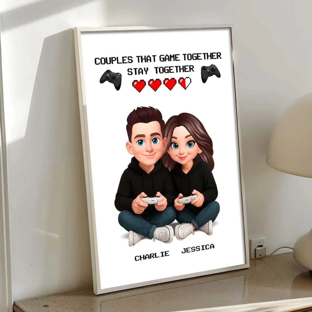 Personalized Gaming Couple Poster Game Together Stay Together Wall Art, Modern Cute Gift for Him or Her - Image 6