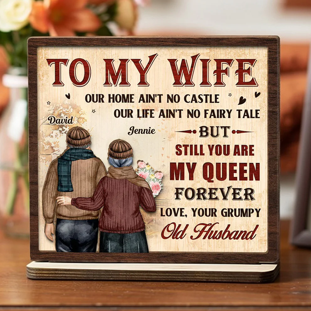 2-Layer Wooden Plaque Personalized To My Wife, Vintage Couple Walking Away Quote Plaque, Unique Romantic Gift