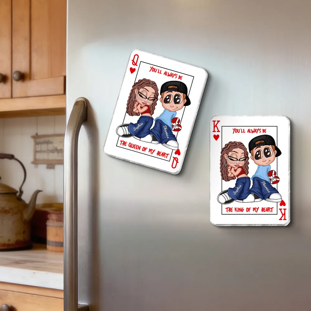 You're King Or Queen Of My Heart Acrylic Fridge Magnet, Y2K Cartoon Couple Playing Card Art, Unique Gift For Him Or Her - Image 3