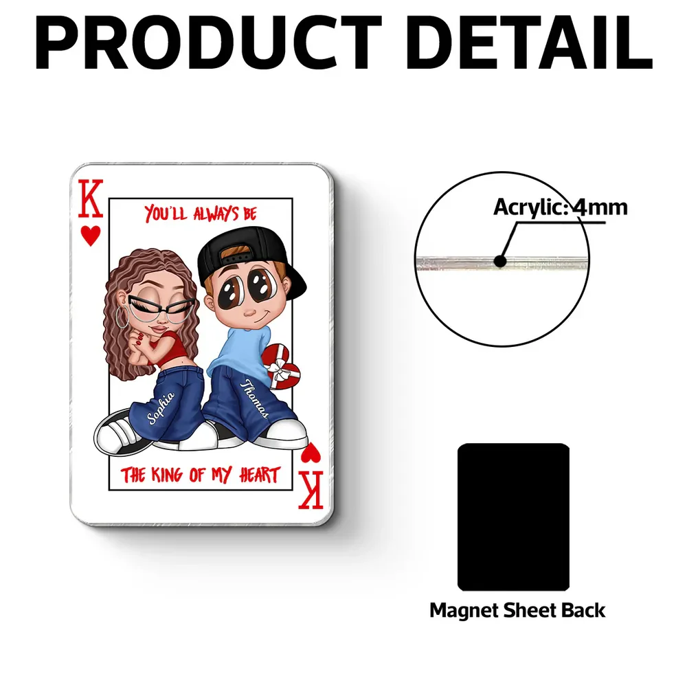You're King Or Queen Of My Heart Acrylic Fridge Magnet, Y2K Cartoon Couple Playing Card Art, Unique Gift For Him Or Her - Image 5