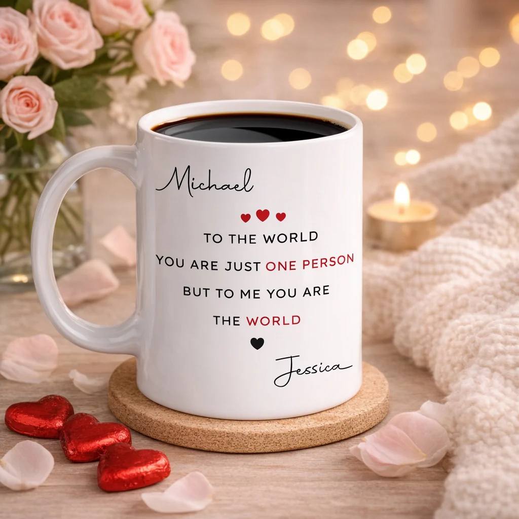 You Make My World Complete White Ceramic Mug, Sweet Love Quote Design, Unique Creative Gift for Him or Her