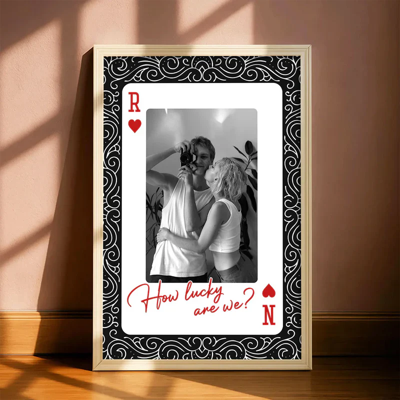 Personalized King And Queen How Lucky We Are Poster Photo Upload Couple Wall Decor Unique Valentine's Day Gift - Image 5