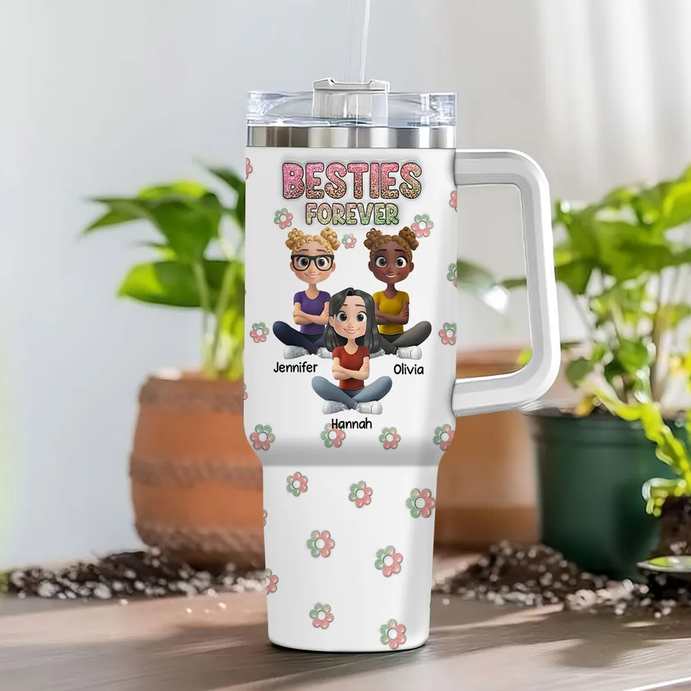Personalized Insulated Travel Tumbler with Sisters Forever Cartoon Girls, Sparkly Pastel Gift for Sister - Image 5