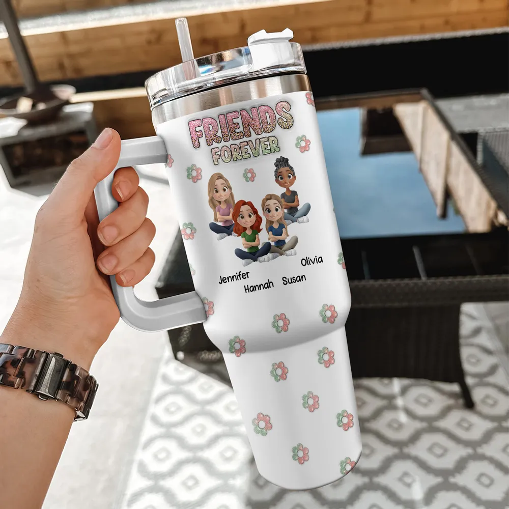 Personalized Insulated Travel Tumbler with Sisters Forever Cartoon Girls, Sparkly Pastel Gift for Sister - Image 7