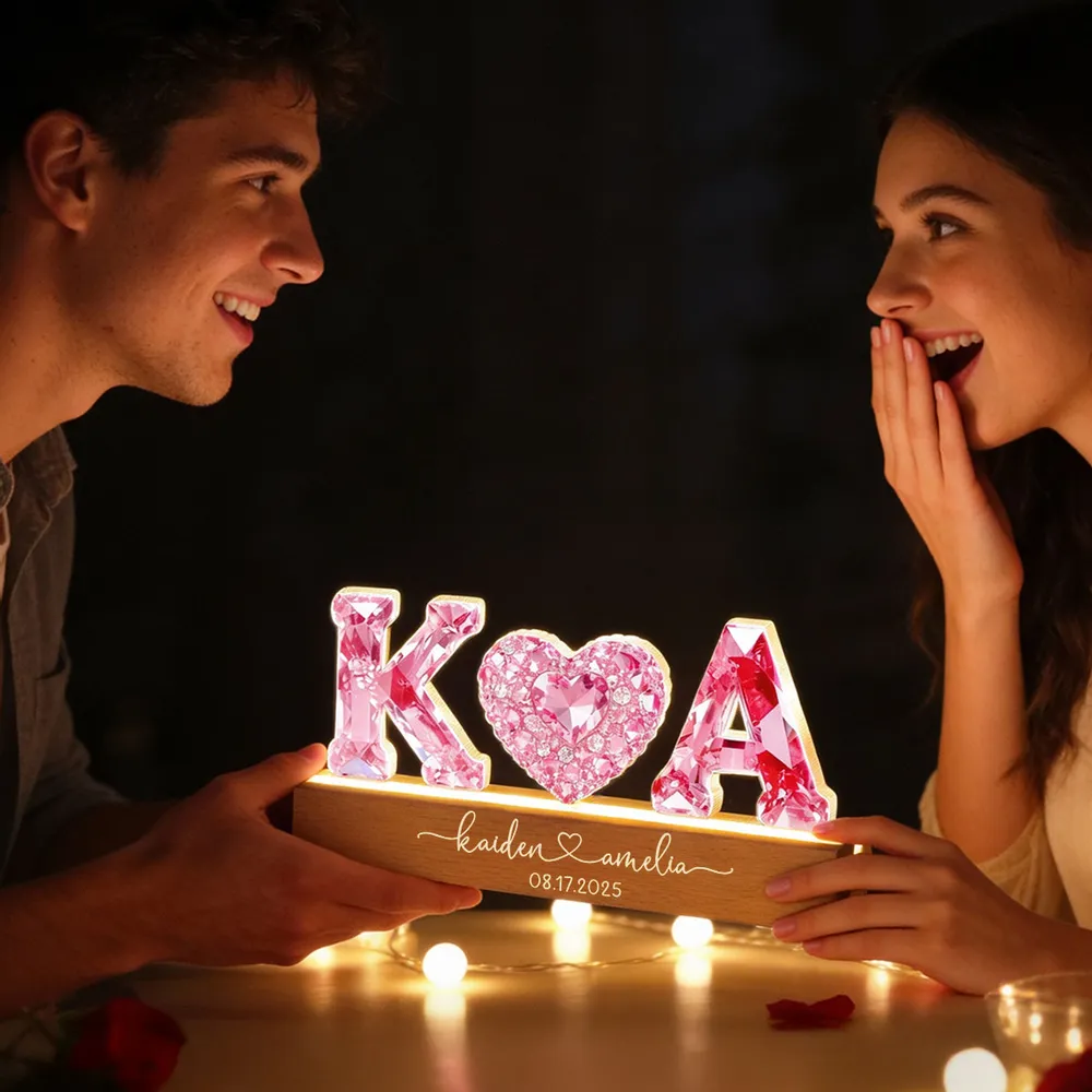 Personalized Shaped Acrylic Block LED Plaque With Initials & Heart, Romantic Nightstand Decor, Unique Gift for Couples - Image 4