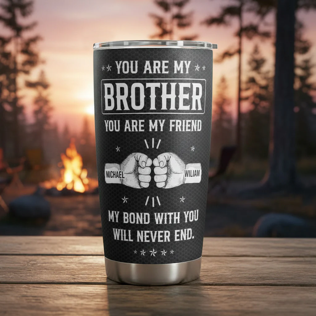 Personalized Insulated Travel Tumbler Brother Quote Fist Bump Design - Unique Gift for Brother, Built for Everyday Coffee
