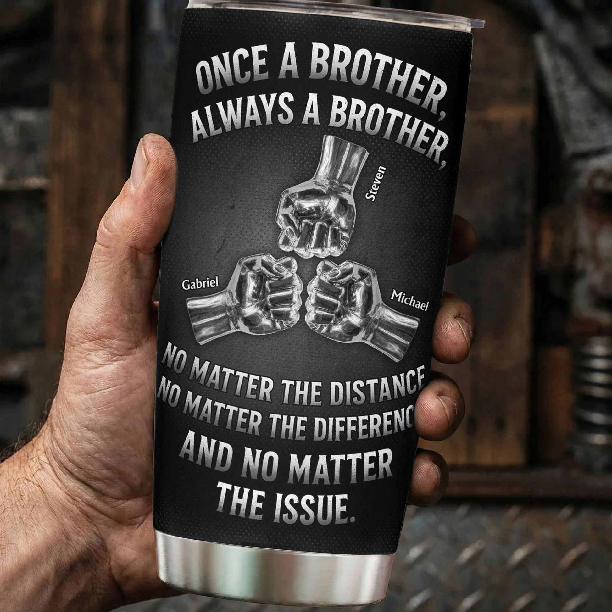 Personalized Insulated Travel Tumbler Brother Quote Fist Bump Design - Unique Gift for Brother, Built for Everyday Coffee - Image 4