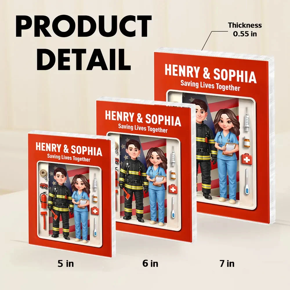 Personalized Rectangle Acrylic Block Plaque for a Firefighter & Nurse Couple - Unique Desk Decor Gift - Image 4