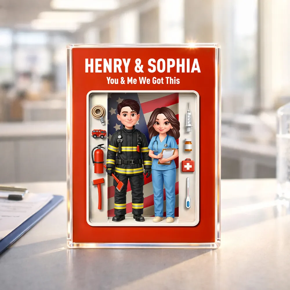 Personalized Rectangle Acrylic Block Plaque for a Firefighter & Nurse Couple - Unique Desk Decor Gift - Image 6