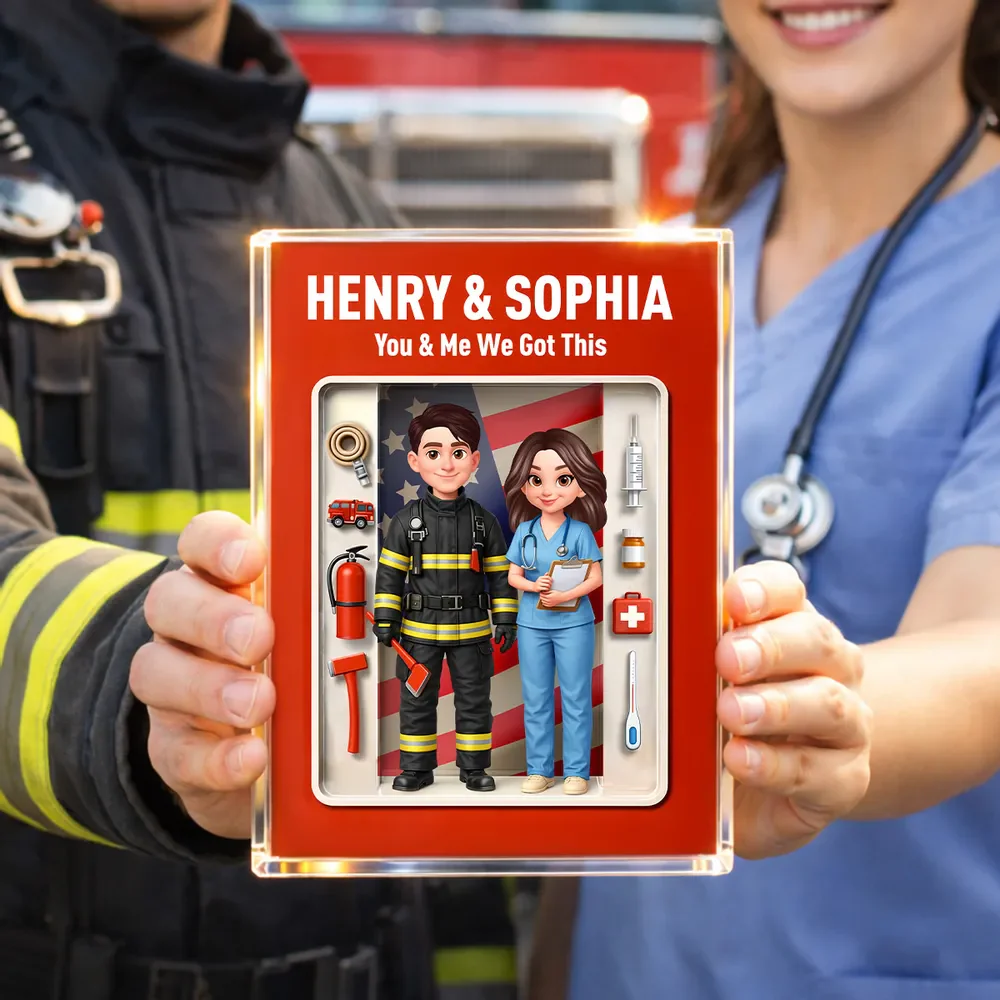 Personalized Rectangle Acrylic Block Plaque for a Firefighter & Nurse Couple - Unique Desk Decor Gift - Image 8