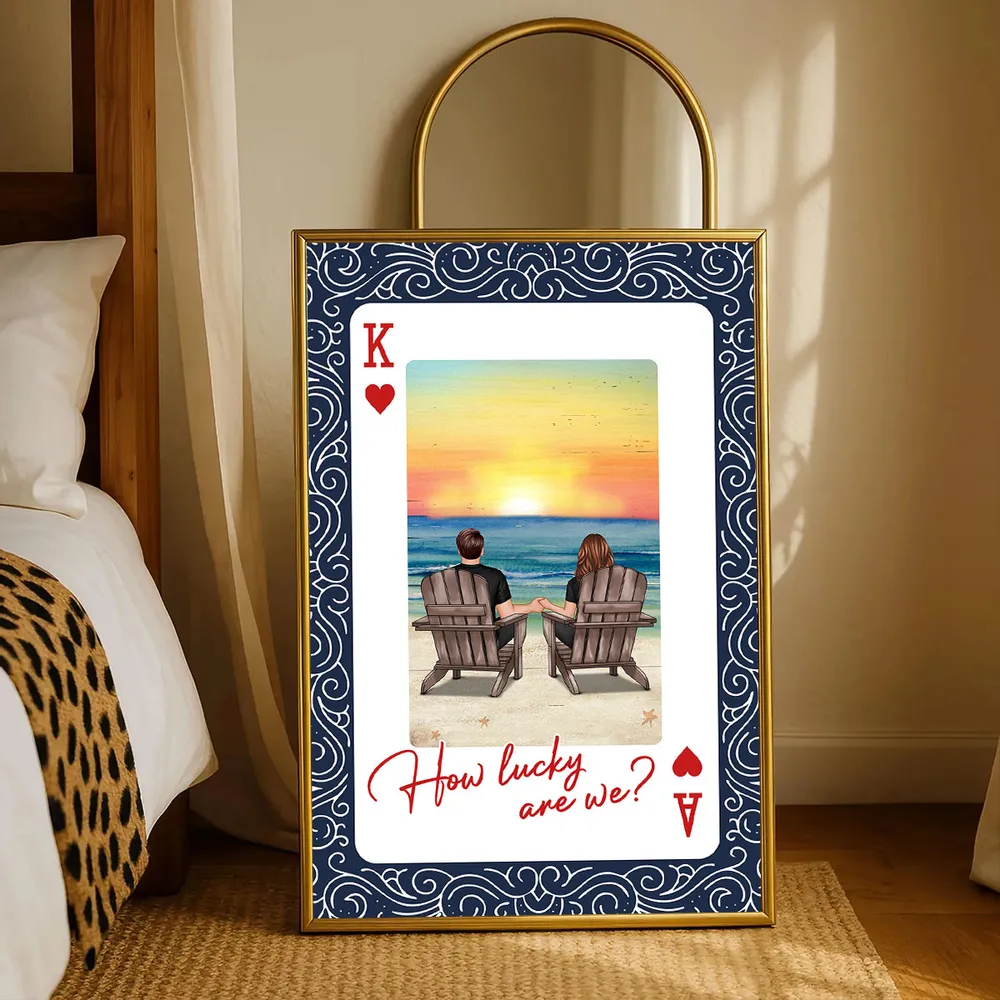 How Lucky Are We Poster, Personalized Couple Beach Sunset Wall Art, Romantic Gift For Couples And New Home Decor - Image 8