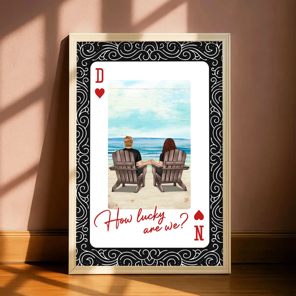 How Lucky Are We Poster, Personalized Couple Beach Sunset Wall Art, Romantic Gift For Couples And New Home Decor - Image 9