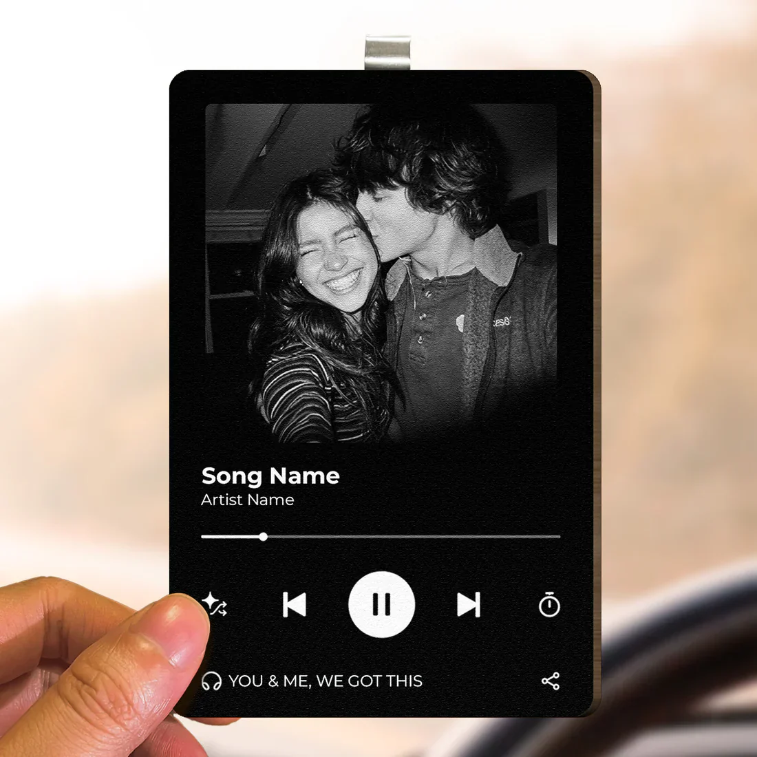 Personalized Wooden Car Visor Clip with Music Player Photo Design, Couple Travel Keepsake, Unique Gift for Him or Her - Image 5
