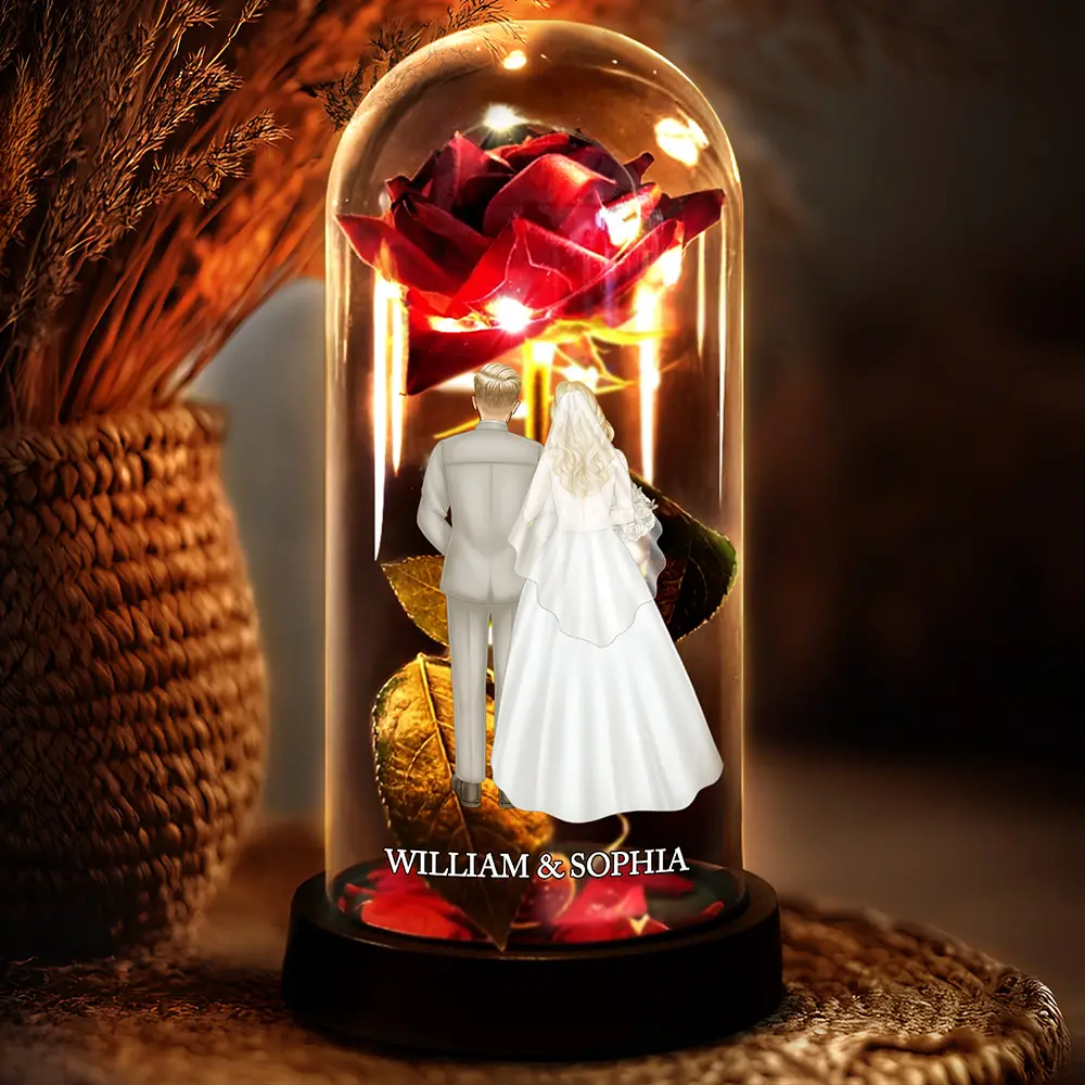 Lighted Eternal Rose Dome with Glowing Red Rose and Couple Back View, Sweet Romantic Decor, Unique Gift for Wife or Husband - Image 2