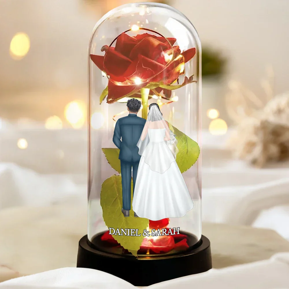 Lighted Eternal Rose Dome with Glowing Red Rose and Couple Back View, Sweet Romantic Decor, Unique Gift for Wife or Husband - Image 4