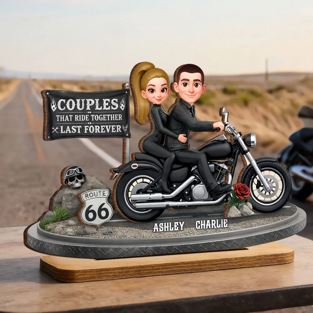 2-Layer Wooden Plaque Personalized Couple Riding a Motorcycle Heartfelt Keepsake for Living Room Display Unique Gift for Him & Her - Image 3