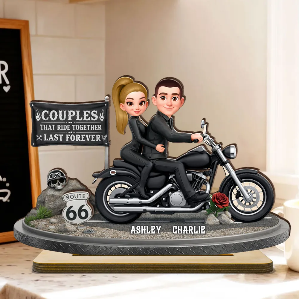 2-Layer Wooden Plaque Personalized Couple Riding a Motorcycle Heartfelt Keepsake for Living Room Display Unique Gift for Him & Her - Image 4
