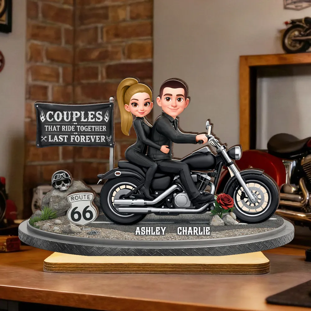 2-Layer Wooden Plaque Personalized Couple Riding a Motorcycle Heartfelt Keepsake for Living Room Display Unique Gift for Him & Her - Image 6