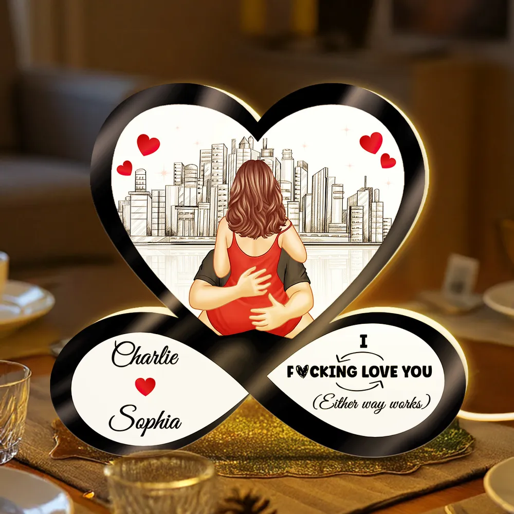 Funny Romantic Couple Acrylic Light Box, Personalized Infinity Heart Skyline Design - Warm Glow Keepsake Gift for Couples - Image 4