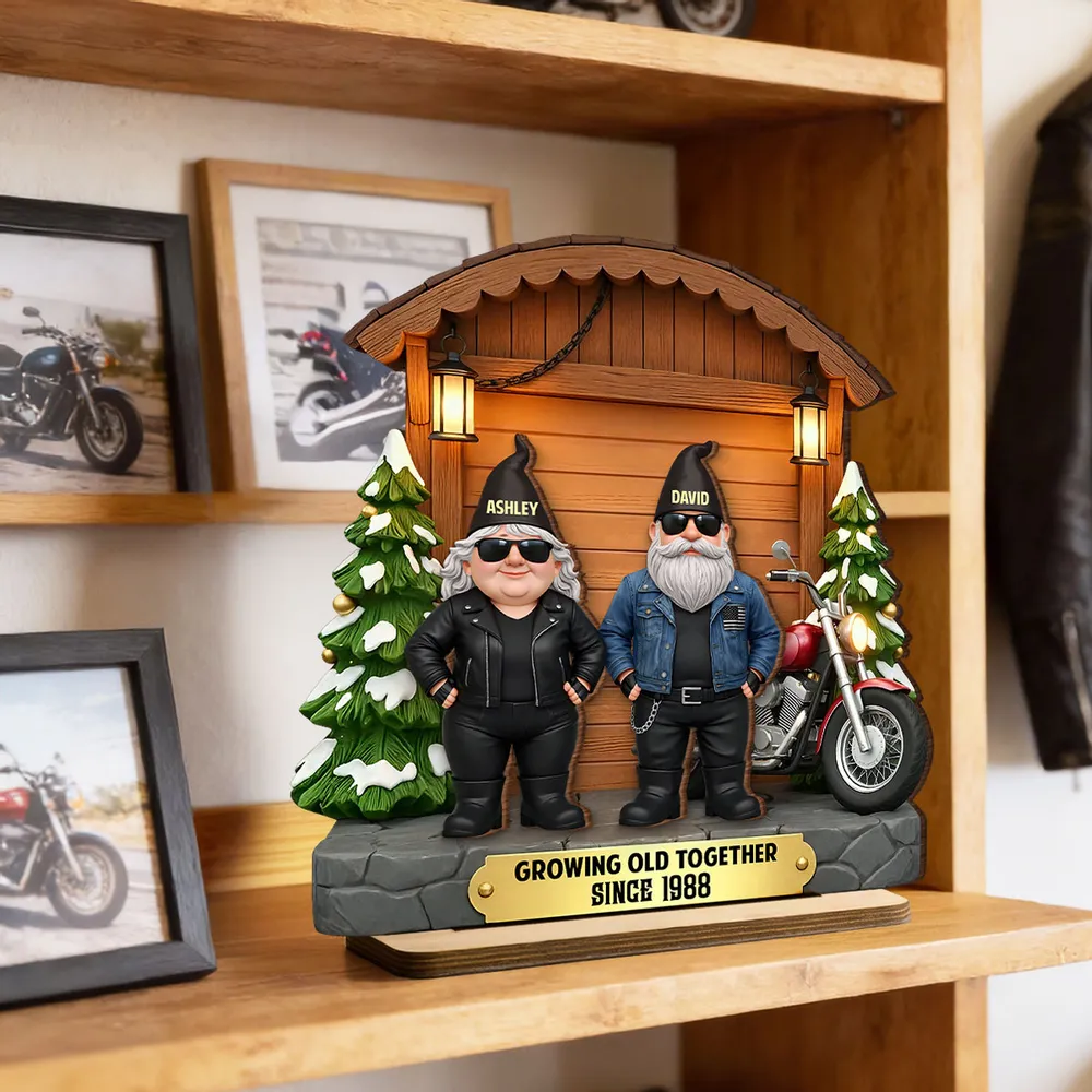 Personalized 2-Layer Wooden Plaque, Biker Couple by Motorcycle Cabin Scene, Unique Anniversary Gift for Him or Her - Image 4