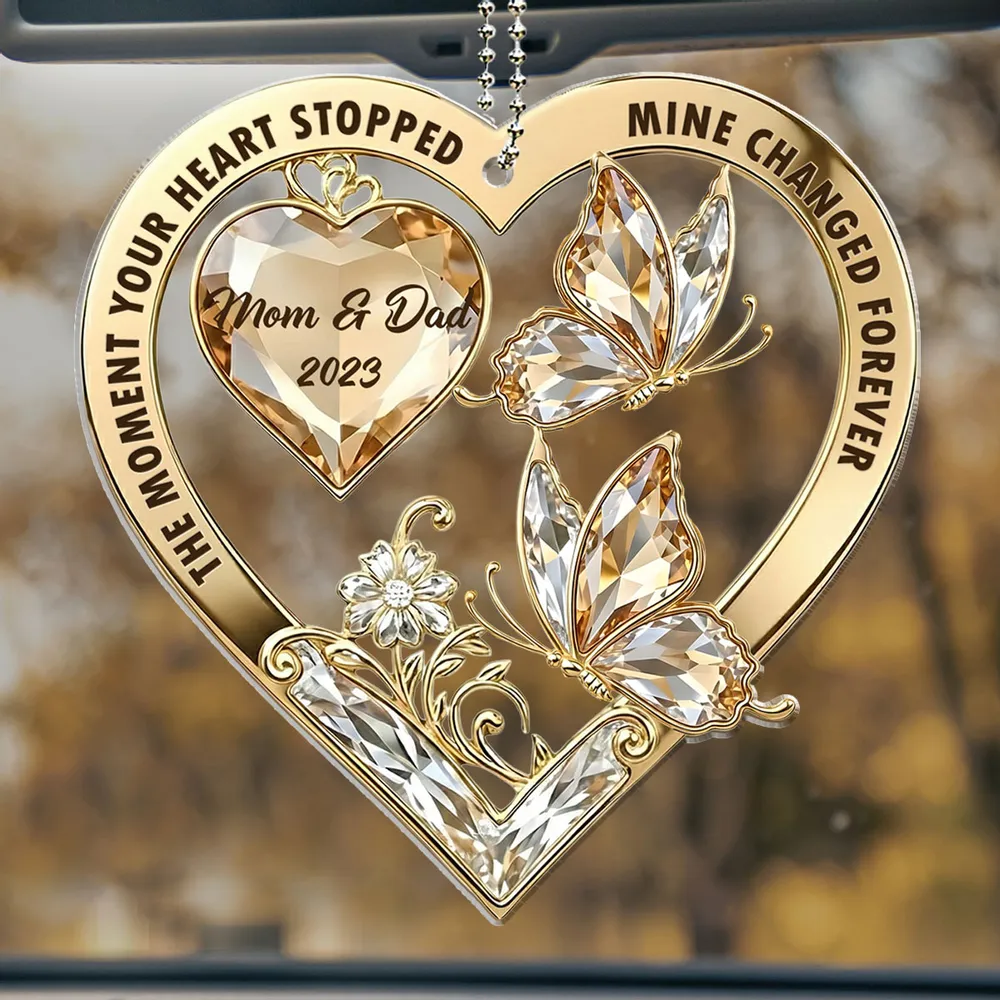 The Moment My Heart Changed Forever Acrylic Car Hanger, Heart Butterfly Memorial Mirror Charm, Unique Gift - Image 2