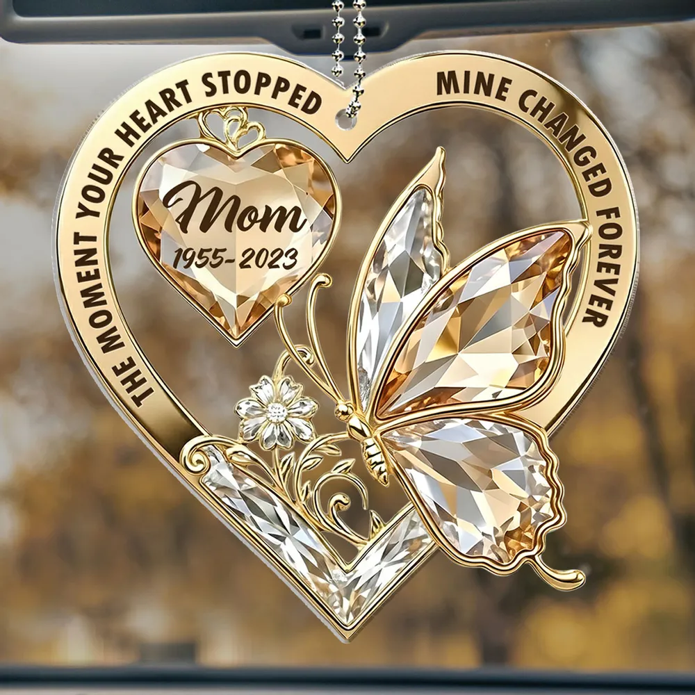 The Moment My Heart Changed Forever Acrylic Car Hanger, Heart Butterfly Memorial Mirror Charm, Unique Gift - Image 4