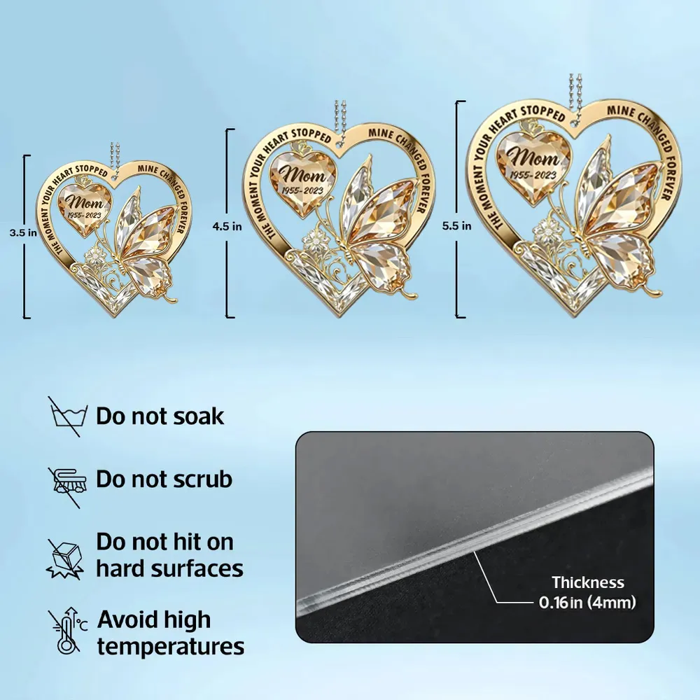 The Moment My Heart Changed Forever Acrylic Car Hanger, Heart Butterfly Memorial Mirror Charm, Unique Gift - Image 5