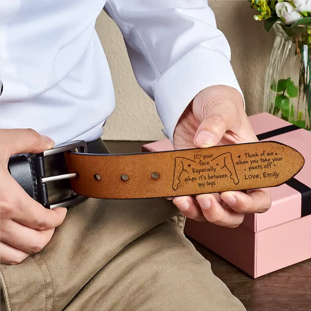 Leather Belt With Cheeky Romantic Quote, Personalized Funny Gift For Boyfriend Or Husband, Daily Wear With A Secret - Image 2