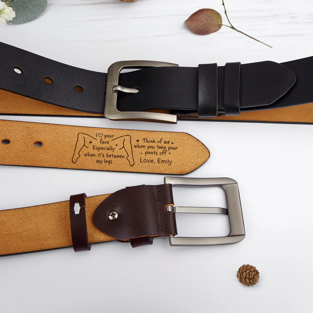 Leather Belt With Cheeky Romantic Quote, Personalized Funny Gift For Boyfriend Or Husband, Daily Wear With A Secret - Image 4