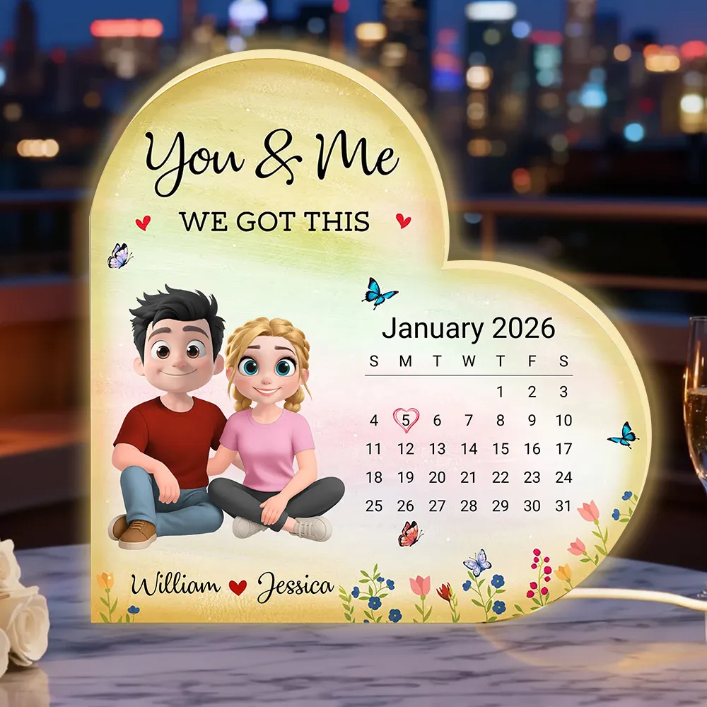 Personalized Heart Acrylic Light Box Calendar Night Light for Couples, You & Me We Got This, Warm Glow Unique Gift - Image 2