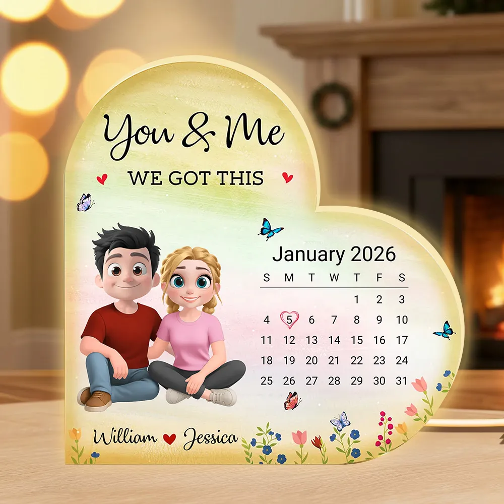 Personalized Heart Acrylic Light Box Calendar Night Light for Couples, You & Me We Got This, Warm Glow Unique Gift - Image 4