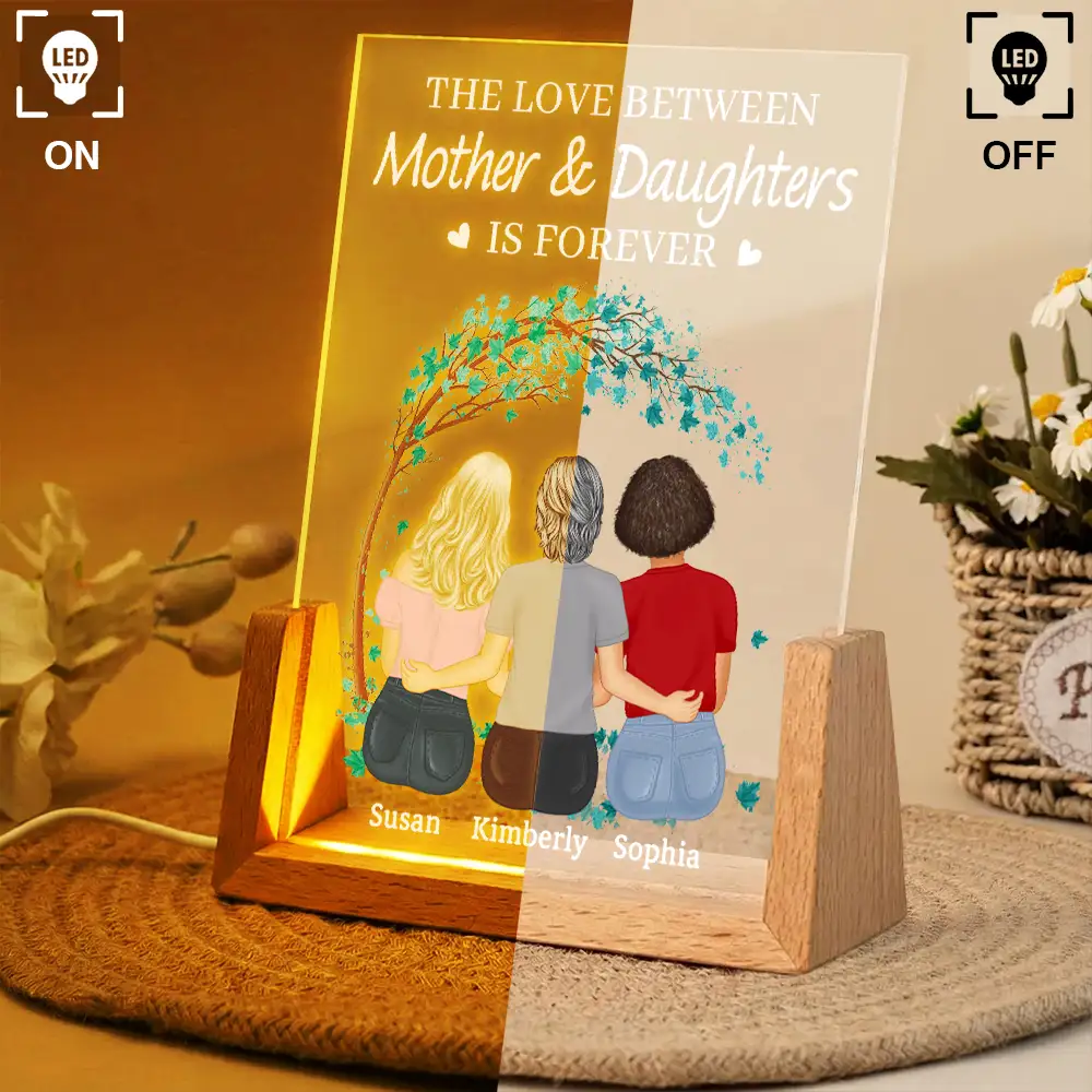 LED Light Frame with Mother & Daughters Illustration, Personalized Soft Glow Keepsake for Cozy Night Use, Thoughtful Gift - Image 3