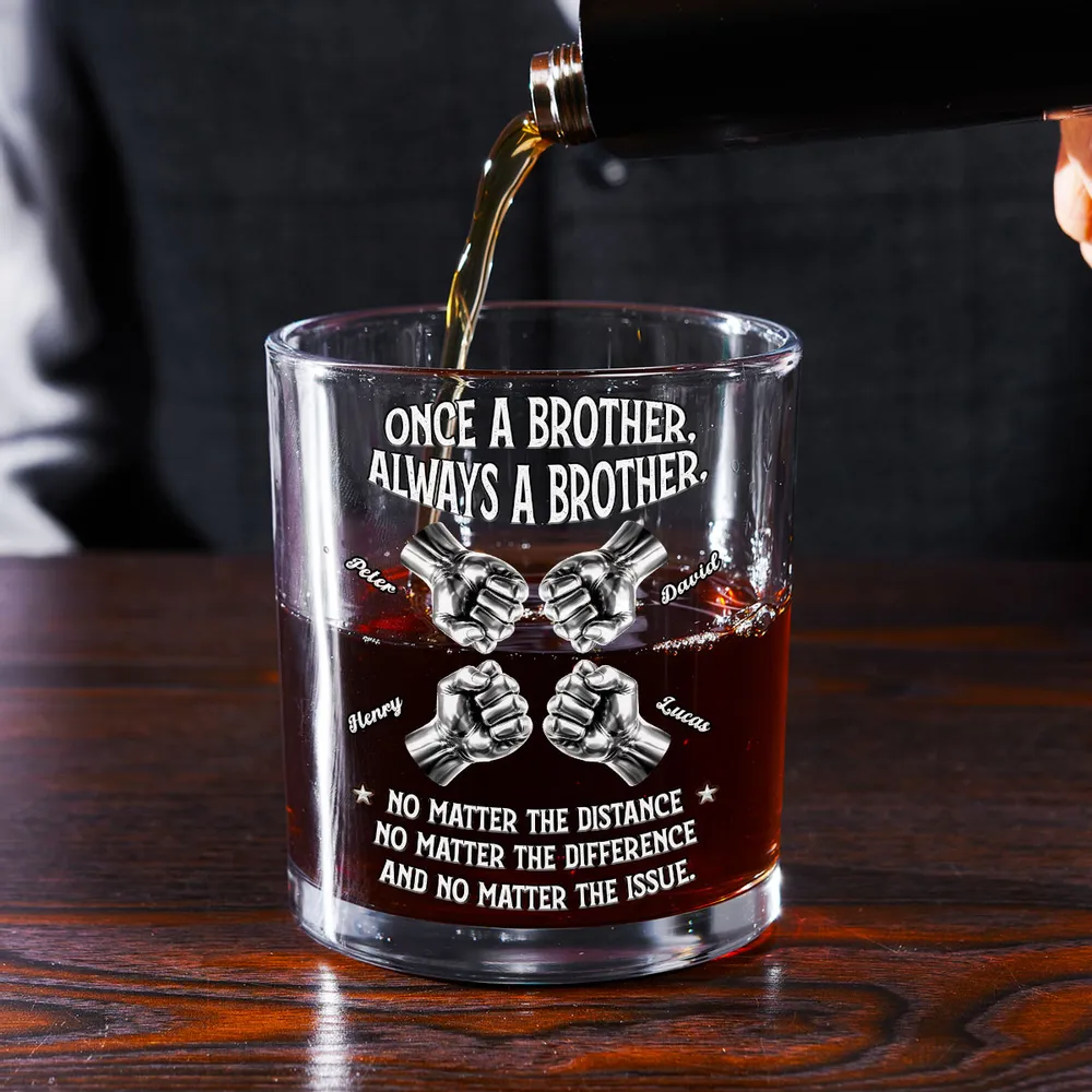 Once A Brother Always A Brother Whiskey Glass, Personalized Long-Distance Brother Gift, Classy Bar Display Keepsake - Image 2