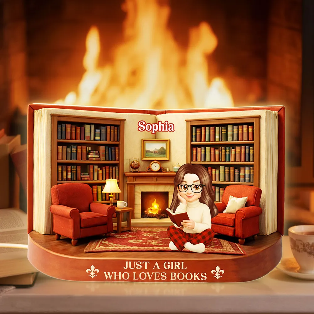 Personalized Acrylic Light Box Just A Girl Who Loves Books Cozy Reading Room Warm Glow Unique Gift for Book Lovers - Image 6