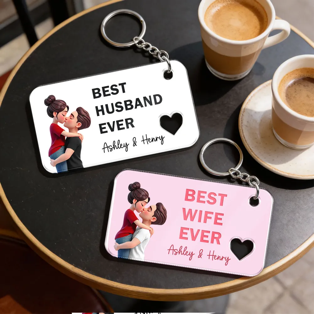 Personalized Acrylic Keychain Best Wife Ever Couple Kissing Cute Pink Charm Unique Gift for Wife - Image 7