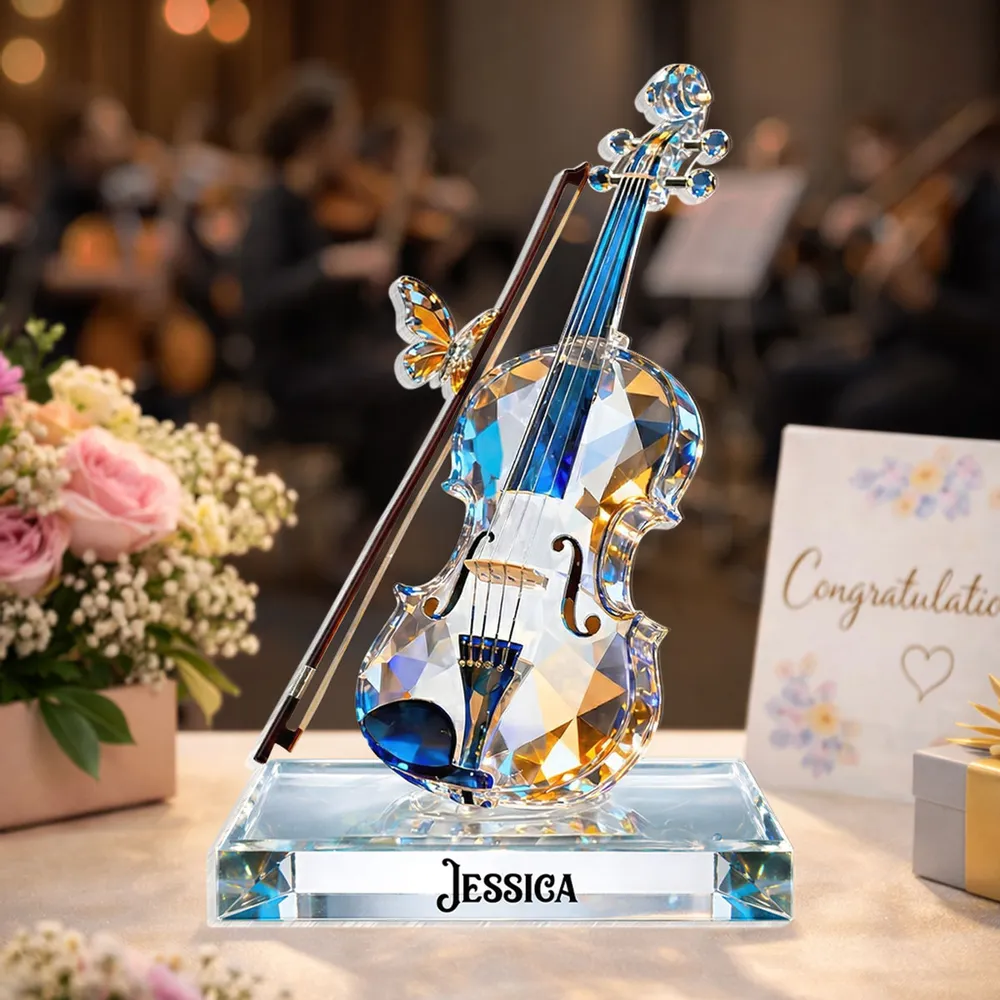 Violin Crystal-Style Shaped Acrylic Block Plaque, Personalized Music Memory Home Accent, Thoughtful Gift For Friend Or Musician - Image 3
