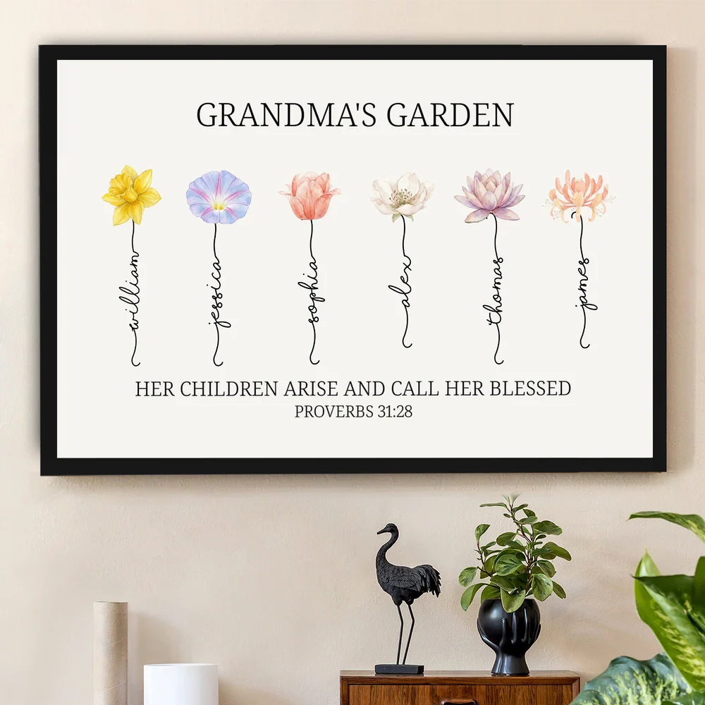 Grandma's Garden Poster Personalized Floral Name Print Family Keepsake Wall Decor A Meaningful Gift for Grandma