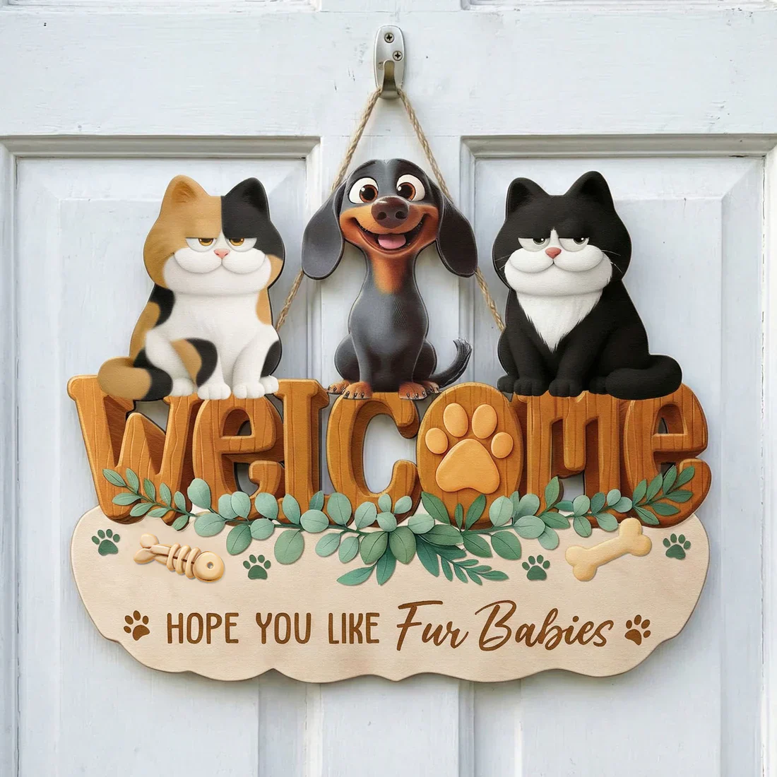 Hope You Like Dogs Wooden Sign, Personalized Dog Lover Decor With Paw Print And Greenery, Funny Unique Gift - Image 4